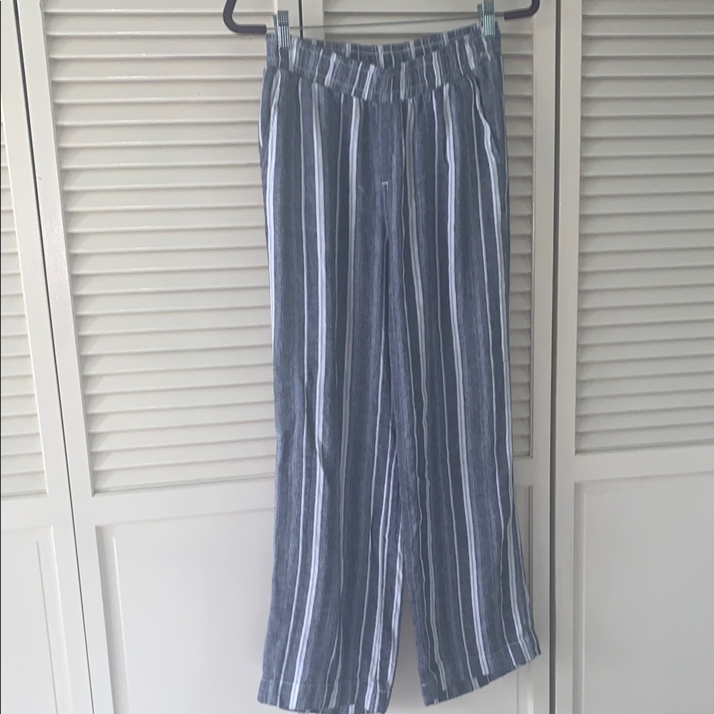 Briggs New York blues & white Wide Leg linen loose trousers
